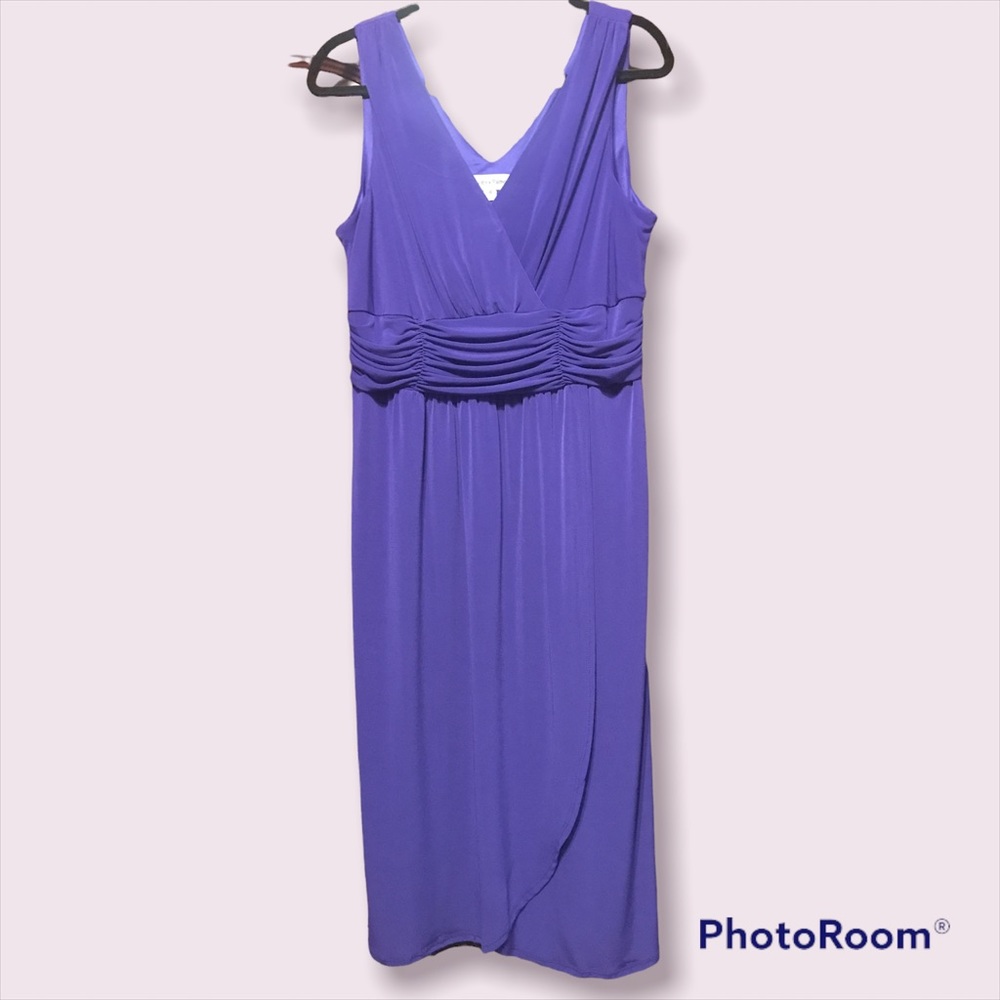 Women's dress evening cocktail purple wrap split hem stretch size 16